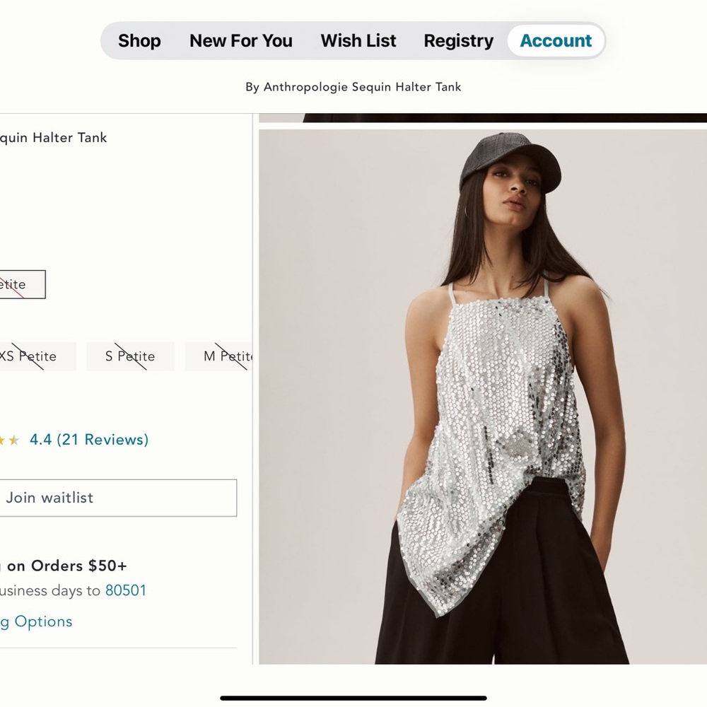 Anthropologie Silver Sequin Halter Tank